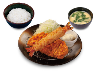 「ロースかつ＆有頭大海老フライ(1尾)定食」　970円