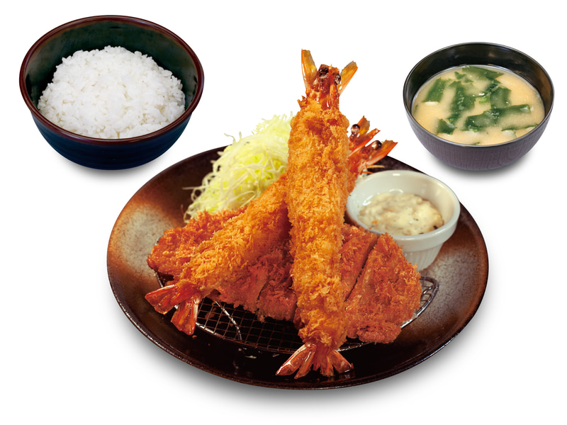 「ロースかつ＆有頭大海老フライ(2尾)定食」　1,250円