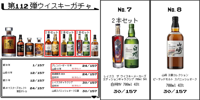 「第112弾 ウイスキーガチャ 山崎スパニッシュオーク工藝ボトルガチャ」税込41,000円 (Amazon.co.jpより)	https://www.amazon.co.jp/exec/obidos/ASIN/B0GBVF7326/impresswatch-34-22/ref=nosim