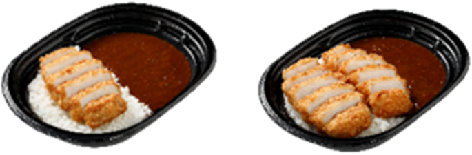 左が＜従来品＞、右が＜盛りすぎ商品＞