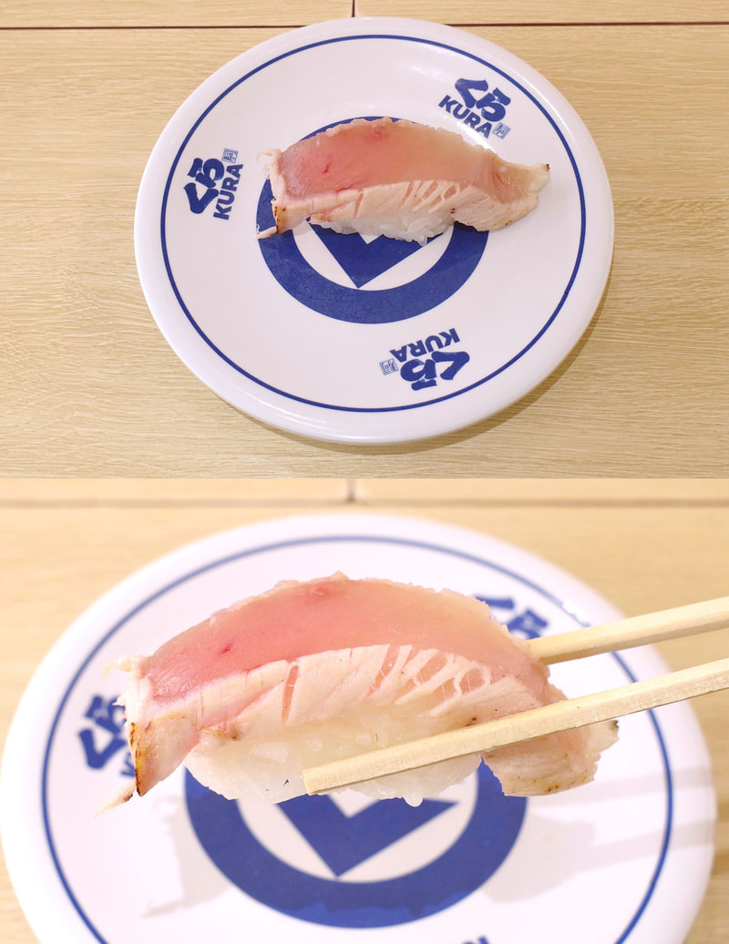 「大切り炙りまぐろ(一貫)」は、軽く表面に火を通したことで身の水っぽさが皆無!