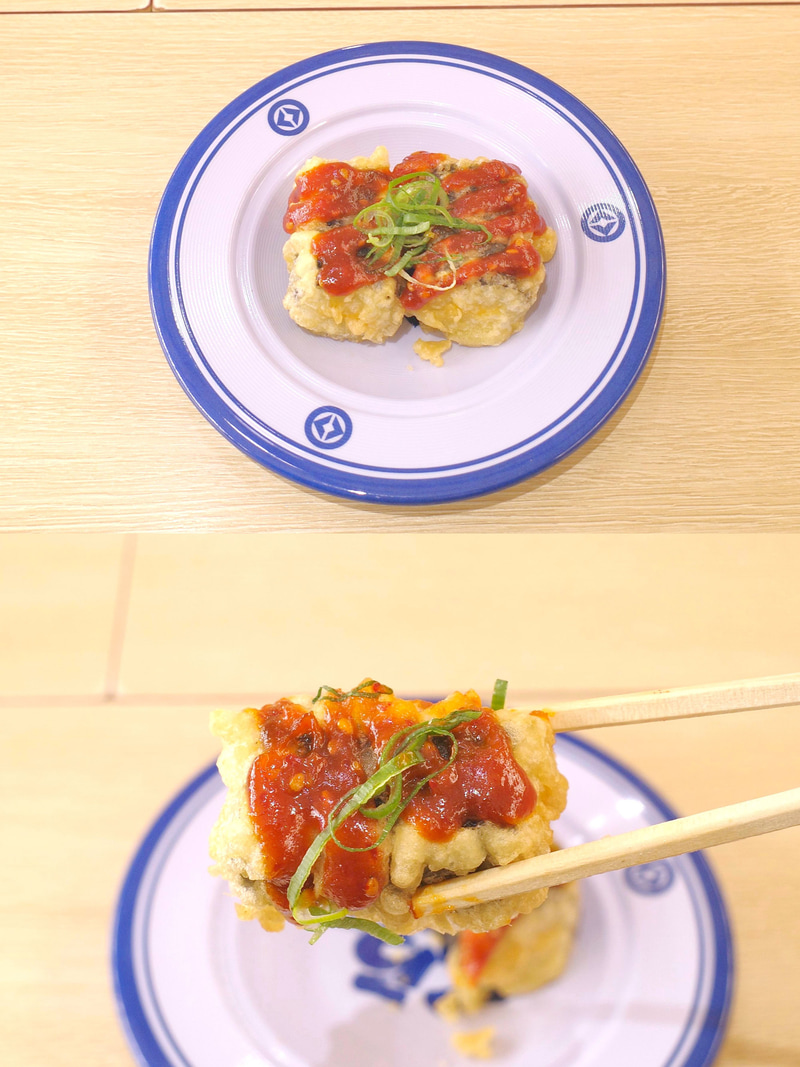 「クリスピーチーズ巻き(コチュジャンソース)」は、コチュジャンソースの味が濃いめでおつまみ的な味!