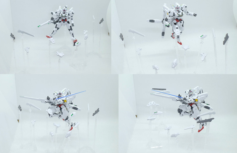 劇中ではほぼ使用しなかったエスカッシャンですが、「水星の魔女 ウェポンディスプレイベース」を併用することでオールレンジ攻撃態勢も決まります!