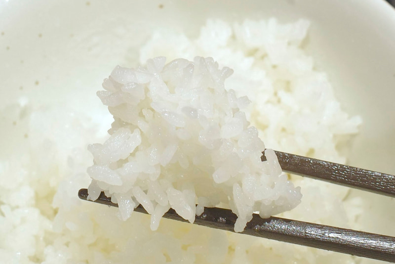 オムデミハンバーグを受け止めるご飯はハリのある炊き加減!