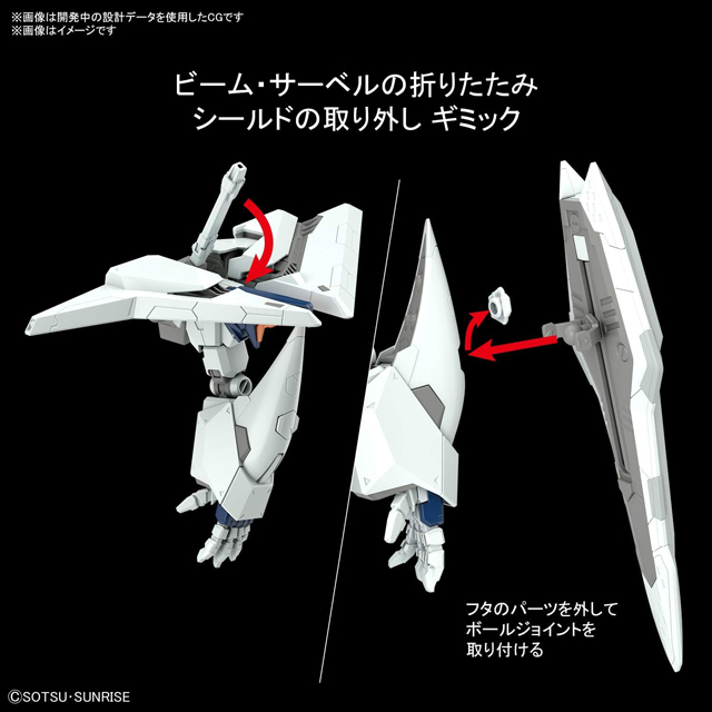 「HGUC 1/144 Ξガンダム」のビーム・サーベルの折りたたみシールドの取り外しギミック