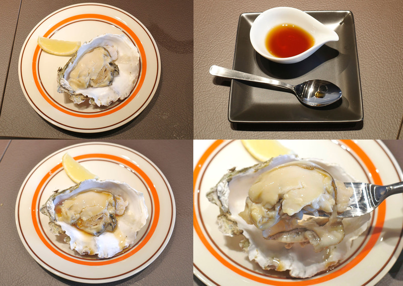 「焼き牡蠣(カキ醤油) 1個」は、火を通したことで香りがUPしている上に、カキ醤油が牡蠣の旨味を引き立てつつも絶妙に塩気を加えて素直にウマー!