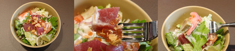 「俺のシーフードサラダ」は、シーフード、ドレッシング、生野菜がガッツリで美味!