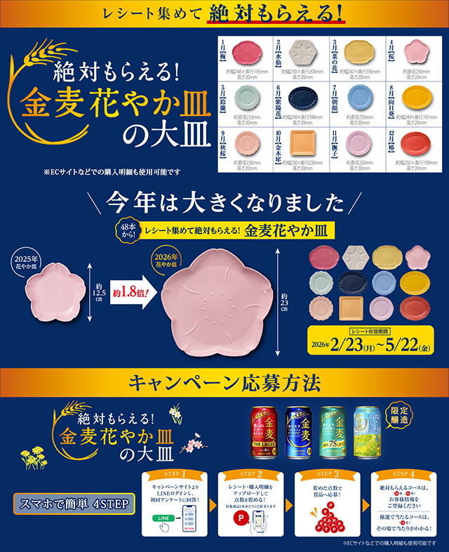 「絶対もらえる! 金麦 花やか皿の大皿キャンペーン」実施中