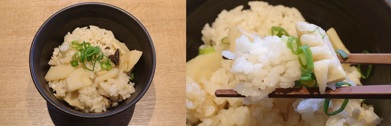 たけのこのビター感を活かした「たけのこごはん」は、「鯛しゃぶ」、「春野菜と味わう山形恵み豚しゃぶ」と一緒に味わうのがベスト!