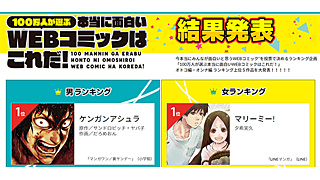 100 読者投票のみで決定するwebコミック大賞 100万人が選ぶ 本当に面白いwebコミックはこれだ 決定 男性1位は ケンガンアシュラ 女性1位は マリーミー ネタとぴ